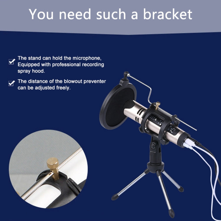PS-5 Universal Live Broadcast Bracket Tripod Holder with Anti-spray Net & Microphone Clip & Shockproof Clip, For iPhone, Galaxy, Sony, Lenovo, HTC, Huawei, and other Smartphones
