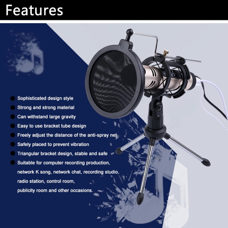 PS-5 Universal Live Broadcast Bracket Tripod Holder with Anti-spray Net & Microphone Clip & Shockproof Clip, For iPhone, Galaxy, Sony, Lenovo, HTC, Huawei, and other Smartphones