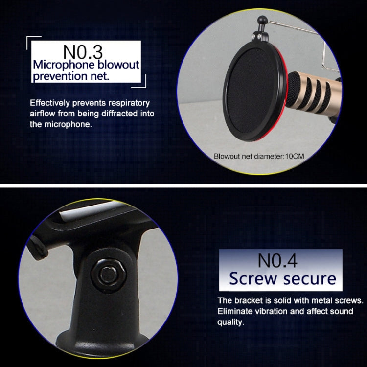 PS-5 Universal Live Broadcast Bracket Tripod Holder with Anti-spray Net & Microphone Clip & Shockproof Clip, For iPhone, Galaxy, Sony, Lenovo, HTC, Huawei, and other Smartphones