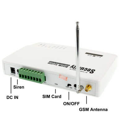 Wireless GSM Intelligent Anti-theft Electronic Alarm System, Frequency: 315MHz, Network: GSM 900 / 1800 / 1900MHz, 4 Wired and 6 Wireless Defense Zones