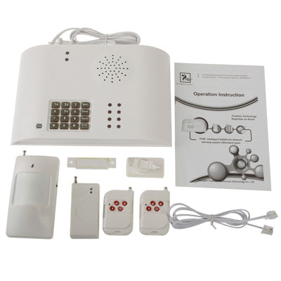 Intelligent Telephone Networking Alarm System, 8 Wireless and 4 Lined Area, 5 Groups Telephone and 20 Seconds Voice Warning(White)