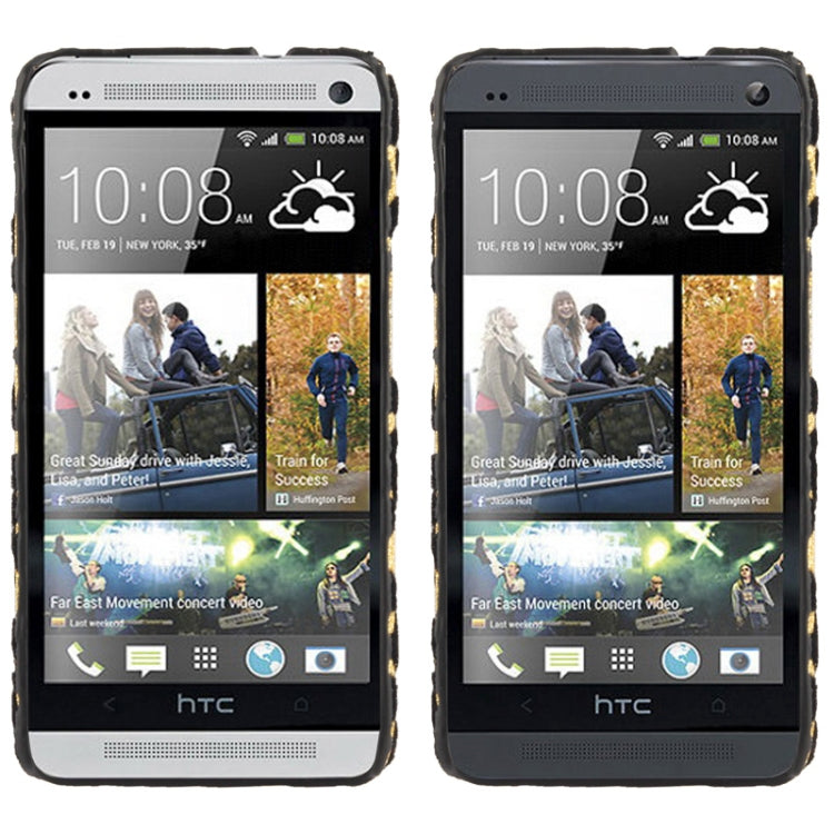 3D Pearl Bowknot Encrusted Leopard Pattern Shimmering Powder Plastic Case for HTC One / M7