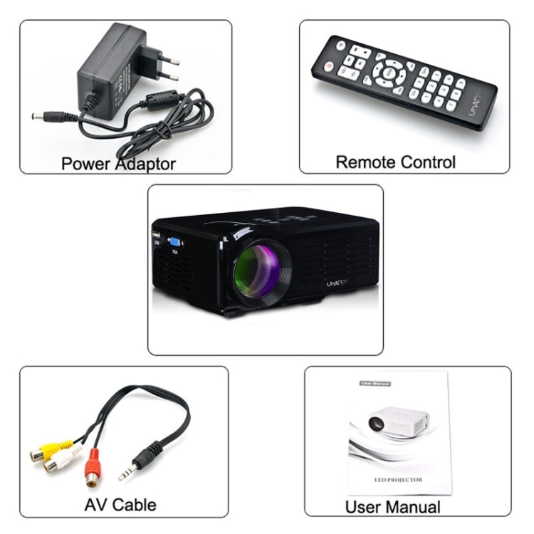 Uhappy U35 800LM Home Theater 640*480 Mini Projector with Remote Control, Support HDMI + SD + USB + TV + AV + VGA