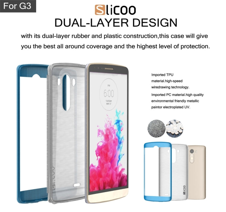Slicoo Brushed Texture Electroplating Transparenct TPU + PC Combination Case for LG G3 / D855