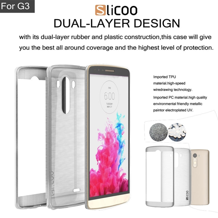 Slicoo Brushed Texture Electroplating Transparenct TPU + PC Combination Case for LG G3 / D855