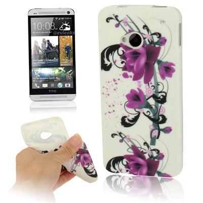 Purple Flower Pattern TPU Protection Case for HTC One / M7