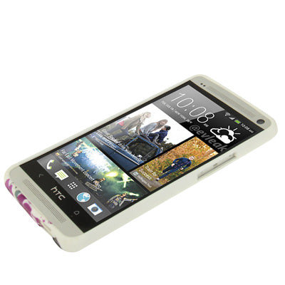 Purple Flower Pattern TPU Protection Case for HTC One / M7