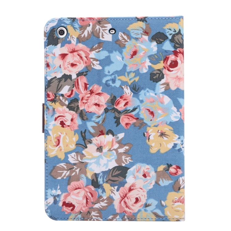 Peony Pattern Denim Texture Leather Case with Card Slots & Holder & Sleep Function for iPad mini 3 / mini 2 Retina(Blue)
