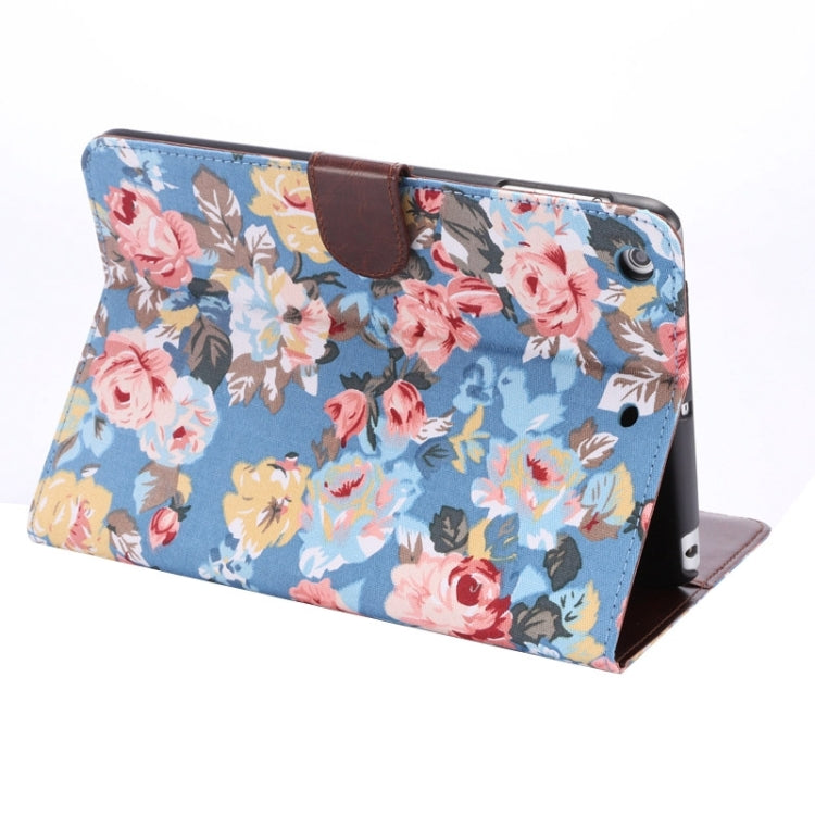 Peony Pattern Denim Texture Leather Case with Card Slots & Holder & Sleep Function for iPad mini 3 / mini 2 Retina(Blue)