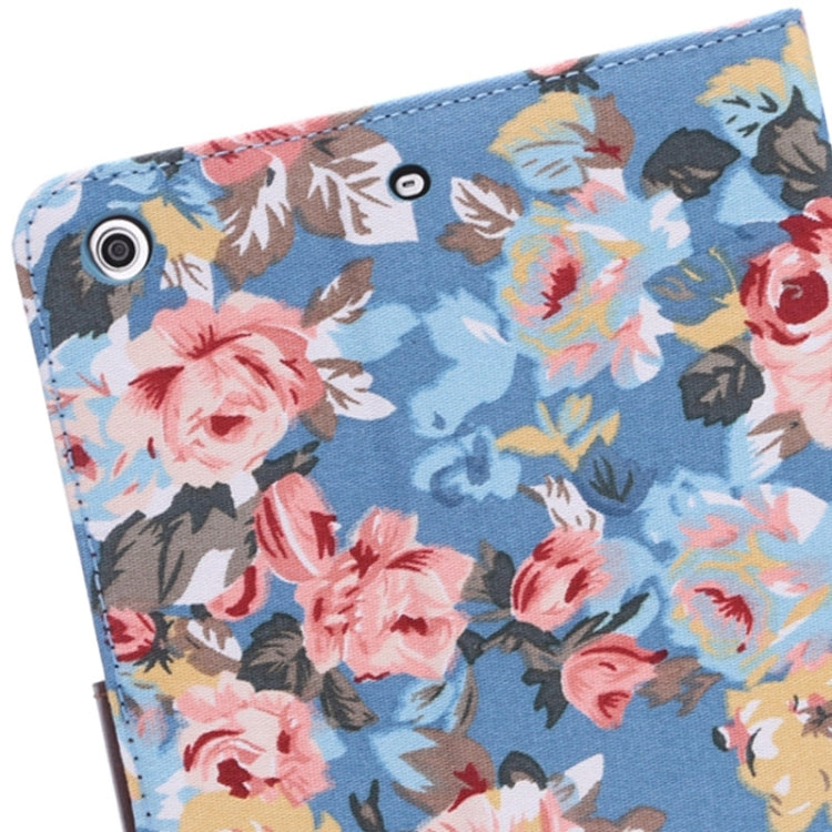 Peony Pattern Denim Texture Leather Case with Card Slots & Holder & Sleep Function for iPad mini 3 / mini 2 Retina(Blue)