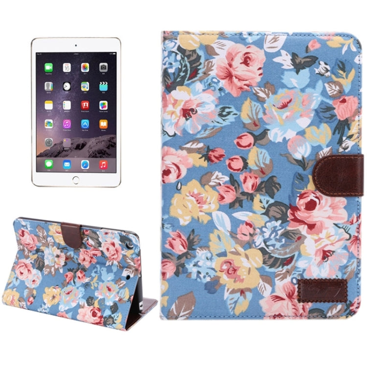 Peony Pattern Denim Texture Leather Case with Card Slots & Holder & Sleep Function for iPad mini 3 / mini 2 Retina(Blue)