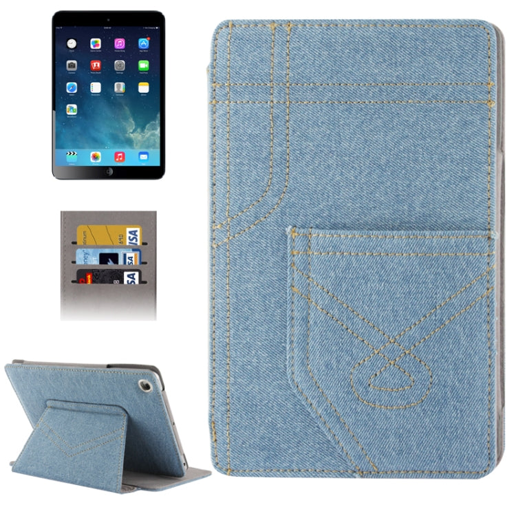 Denim Style Leather Case with 2-angle Holder & Credit Card Slots for iPad mini 1 / 2 / 3