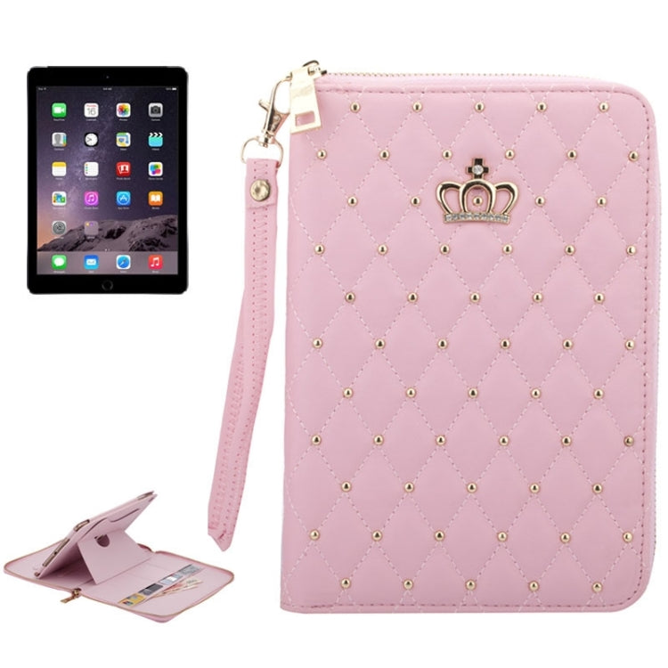 Crown Pattern & Diamond Lattice Texture Diamond Encrusted Carry Case with Holder & Card Slots & Wallet & Lanyard for iPad mini 3 / 2 / 1