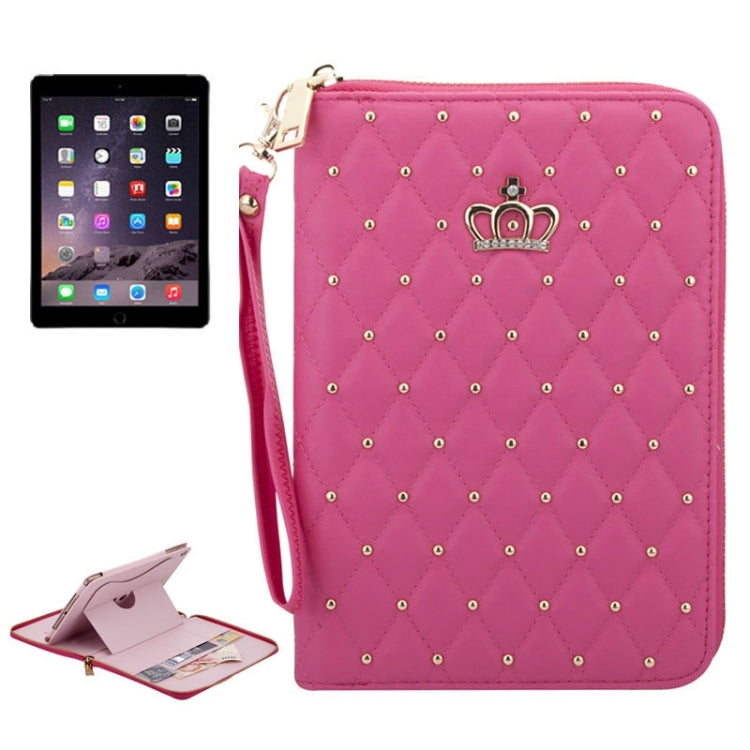 Crown Pattern & Diamond Lattice Texture Diamond Encrusted Carry Case with Holder & Card Slots & Wallet & Lanyard for iPad mini 3 / 2 / 1
