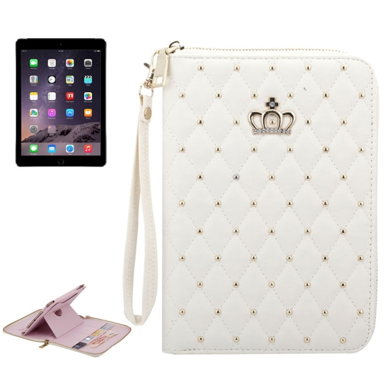 Crown Pattern & Diamond Lattice Texture Diamond Encrusted Carry Case with Holder & Card Slots & Wallet & Lanyard for iPad mini 3 / 2 / 1