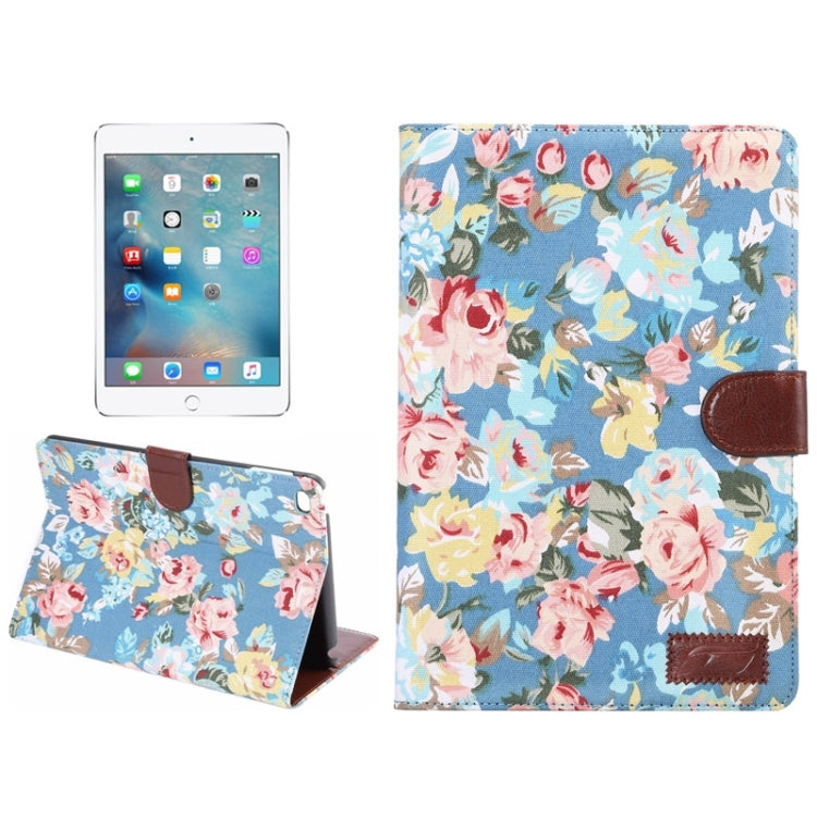 Peony Pattern Denim Texture Leather Case with Card Slots & Holder & Wallet & Sleep / Wake-up Function for iPad mini 4