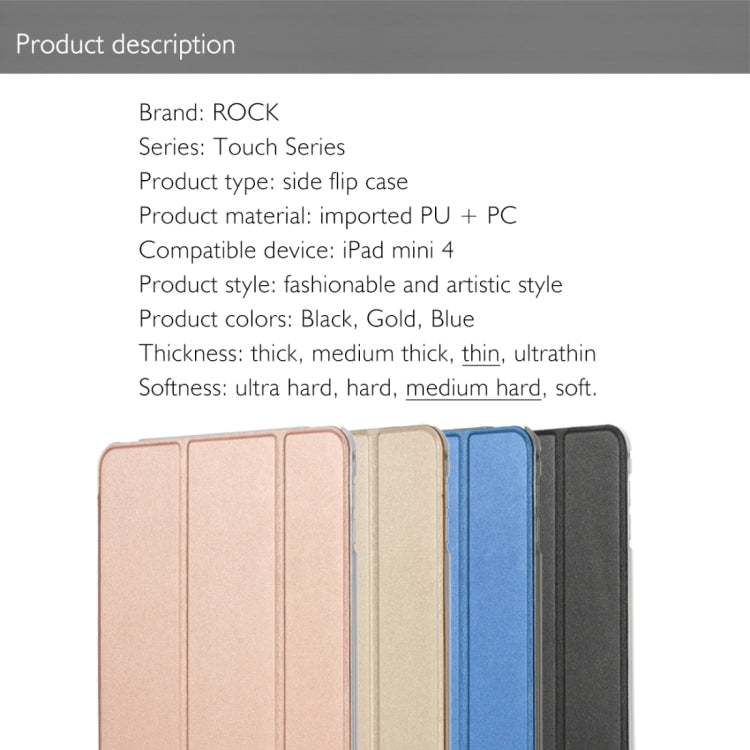 Rock Touch Series Fashionable Business Style Horizontal Flip Leather Case with Three-folding Holder and Intelligent Sleep / Wake-up Function for iPad mini 4