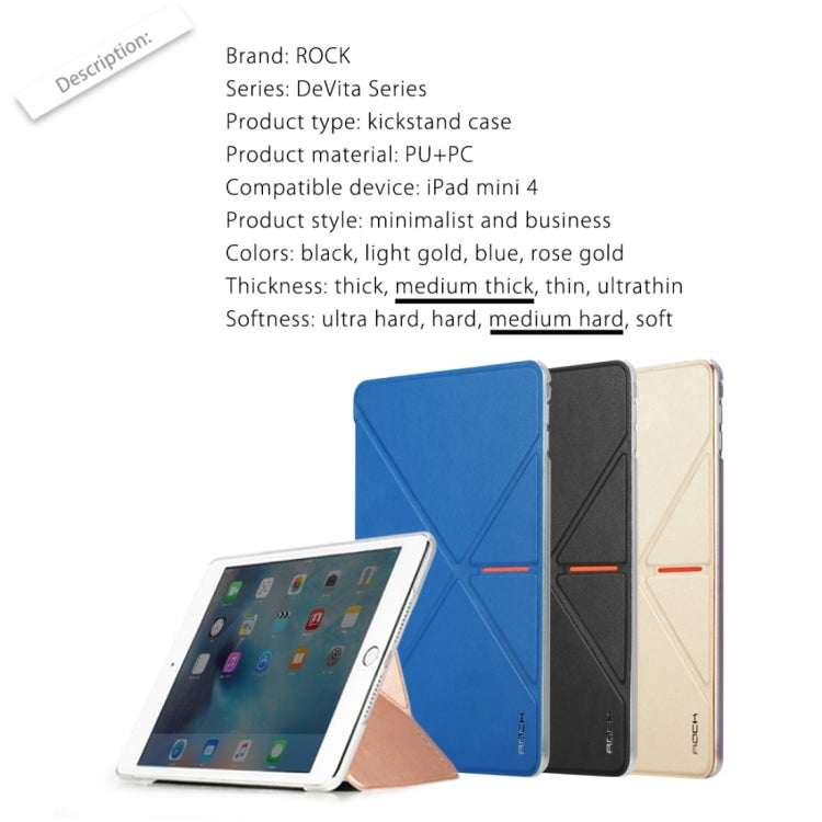 Rock DeVita Series Fashionable Business Style 1.38mm Horizontal Flip Leather Case with Tower-shaped Kickstand Holder and Intelligent Sleep / Wake-up Function for iPad mini 4