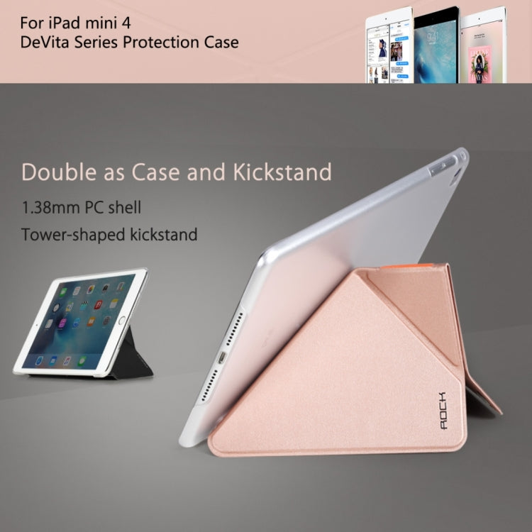 Rock DeVita Series Fashionable Business Style 1.38mm Horizontal Flip Leather Case with Tower-shaped Kickstand Holder and Intelligent Sleep / Wake-up Function for iPad mini 4