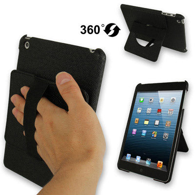 360 Degree Rotatable Cross Texture Plastic Case with Holder & Elastic Hand Strap for iPad mini 1 / 2 / 3