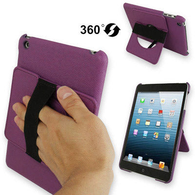 360 Degree Rotatable Cross Texture Plastic Case with Holder & Elastic Hand Strap for iPad mini 1 / 2 / 3