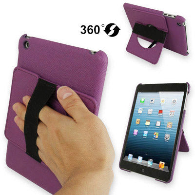 360 Degree Rotatable Cross Texture Plastic Case with Holder & Elastic Hand Strap for iPad mini 1 / 2 / 3