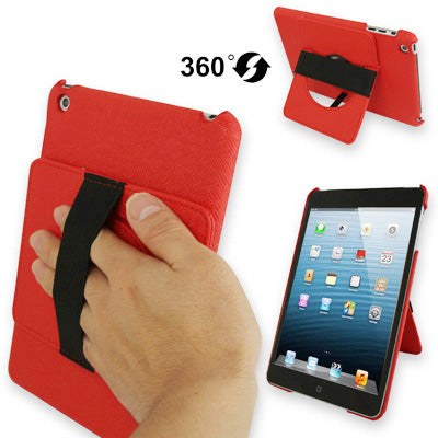360 Degree Rotatable Cross Texture Plastic Case with Holder & Elastic Hand Strap for iPad mini 1 / 2 / 3