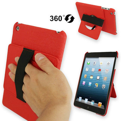 360 Degree Rotatable Cross Texture Plastic Case with Holder & Elastic Hand Strap for iPad mini 1 / 2 / 3
