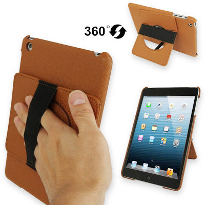 360 Degree Rotatable Cross Texture Plastic Case with Holder & Elastic Hand Strap for iPad mini 1 / 2 / 3