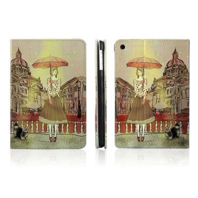 ENKAY ENK-3329 Rainy Girl Pattern Protective PU Leather Case with Sleep / Wake-up Function & Holder for iPad mini 1 / 2 / 3