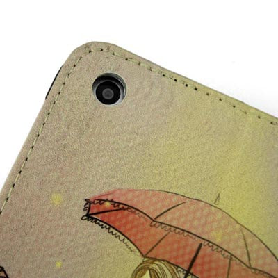 ENKAY ENK-3329 Rainy Girl Pattern Protective PU Leather Case with Sleep / Wake-up Function & Holder for iPad mini 1 / 2 / 3