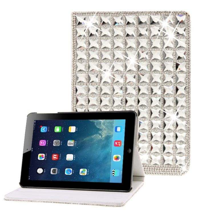 Crystal Diamond Encrusted Leather Case with 4-angle Holder for iPad mini 1 / 2 / 3(White)
