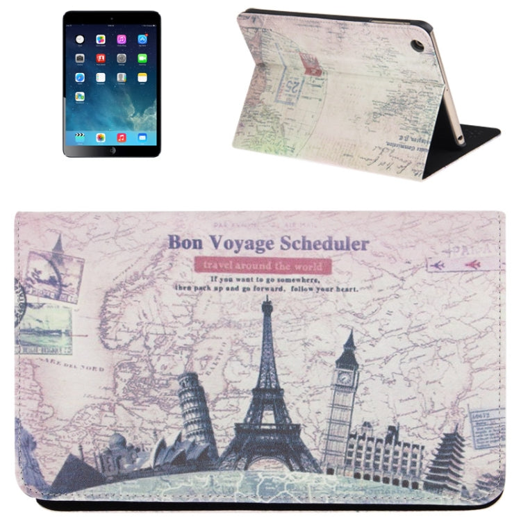Travel Around The World Pattern Flip Leather Case with Holder for iPad mini 1 / 2 / 3
