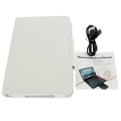 Litchi Texture 2 in 1 Bluetooth 3.0 Keyboard + Leather Tablet Case with Holder for iPad mini 1 / 2 / 3 (White)