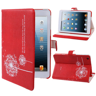 Dandelion Pattern Litchi Texture Leather Case with Holder & Sleep / Wake-up Function for iPad mini 1 / 2 / 3 (Red)