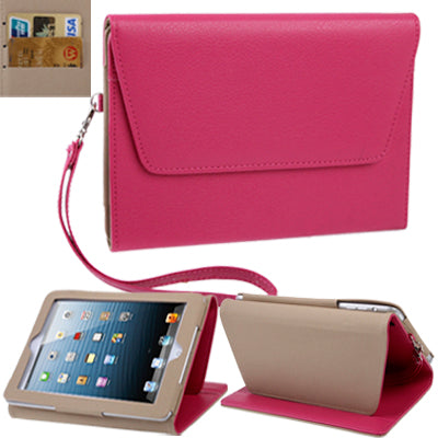 Litchi Texture Leather Case with Holder & Credit Card Slots for iPad mini 1 / 2 / 3(Magenta)