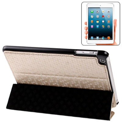 3-folding Honeycomb Texture Ultrathin Leather Case with Sleep / Wake-up & Holder for iPad mini 1 / 2 / 3 (Khaki)