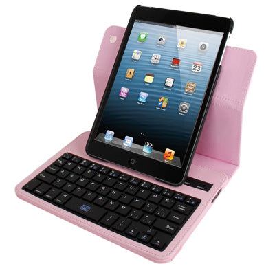 360 Degree Rotation Litchi Texture 2 in 1 Bluetooth 3.0 Keyboard + Leather Tablet Case with Holder for iPad mini 1 / 2 / 3 (Pink)