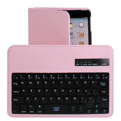 360 Degree Rotation Litchi Texture 2 in 1 Bluetooth 3.0 Keyboard + Leather Tablet Case with Holder for iPad mini 1 / 2 / 3 (Pink)