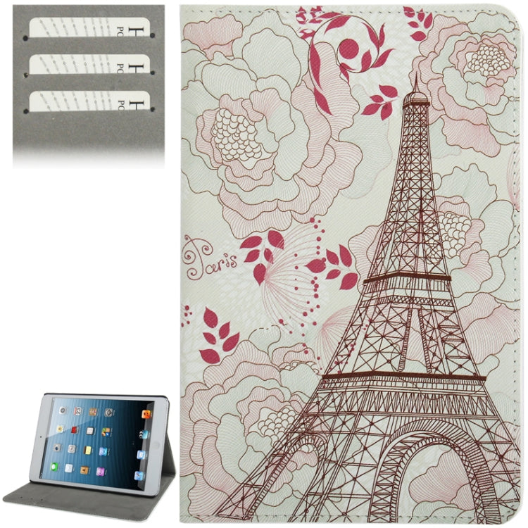 Eiffel Tower Pattern Cross Texture Leather Case with Holder & Credit Card Slots for iPad mini 1 / 2 / 3