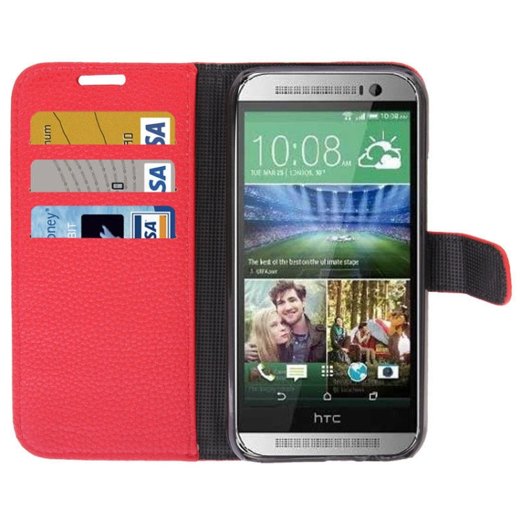 Litchi Texture Leather Case with Holder & Credit Card Slot for HTC One M8