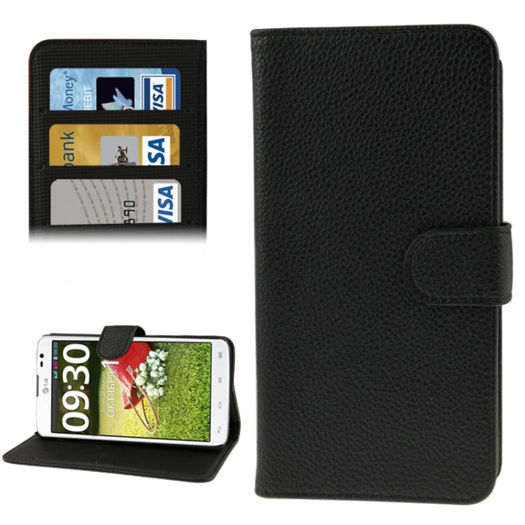 Litchi Texture Flip Leather Case with Credit Card Slots & Holder for LG G Pro Lite / D686