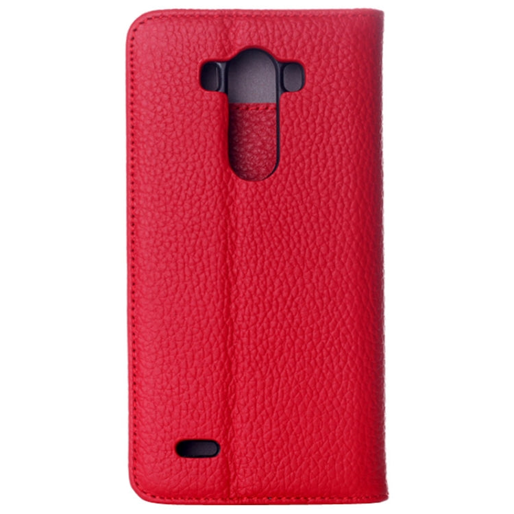 Litchi Texture Horizontal Flip Top-grain Leather Case with Card Slots & Holder for LG G3 / D855(Red)