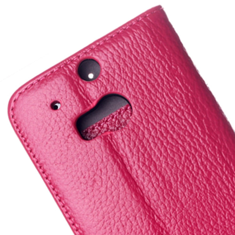 Litchi Texture Horizontal Flip Top-grain Leather Case with Card Slots & Holder for HTC One M8(Magenta)