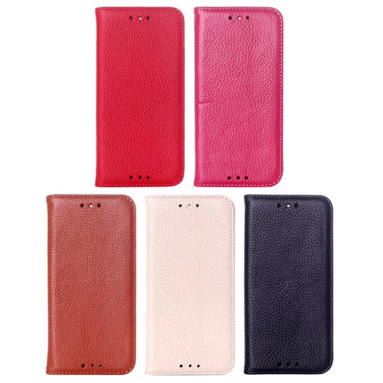 Litchi Texture Horizontal Flip Top-grain Leather Case with Card Slots & Holder for HTC One M8(Magenta)