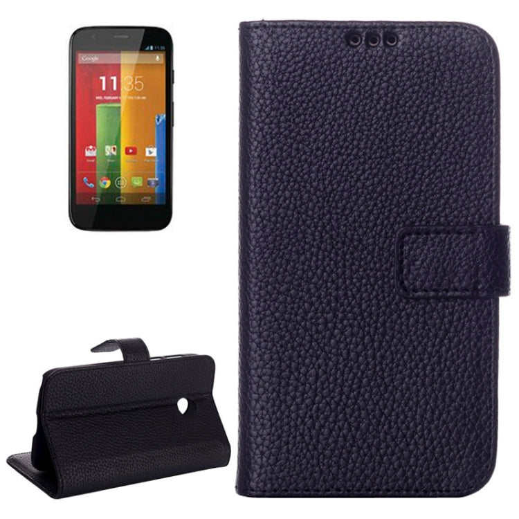Litchi Texture Magnetic Button Horizontal Flip Leather Case with Card Slots & Holder for Motorola Moto E / XT1021