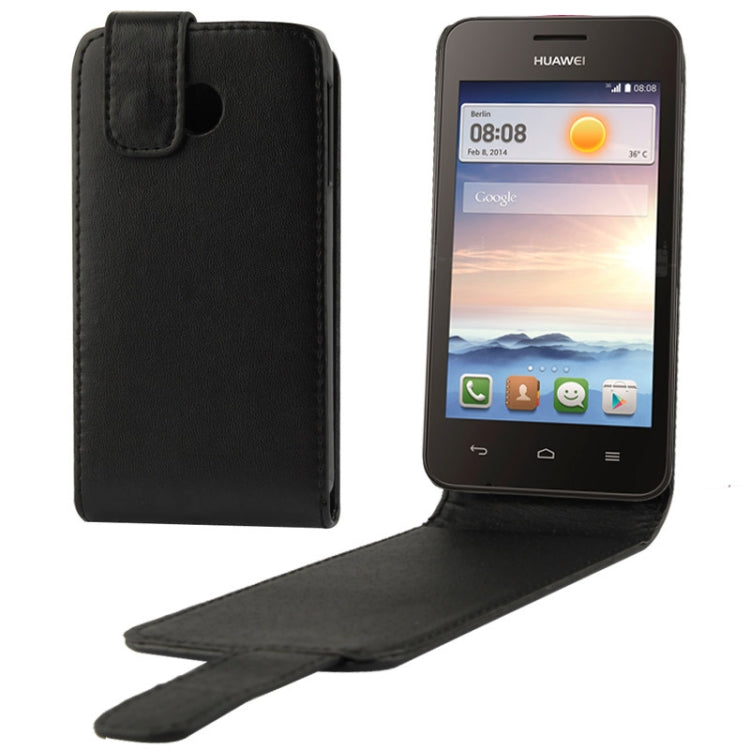 Litchi Texture Vertical Flip Leather Case for Huawei Y330(Black)