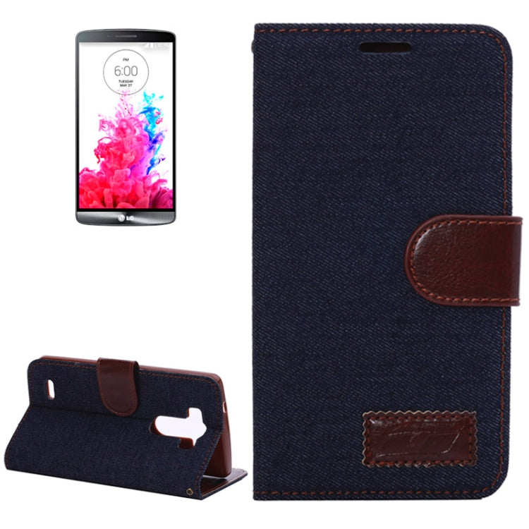 Jean Texture Button Flip Leather Case with Card Slots & Holder for LG G3 / D855 (Black)