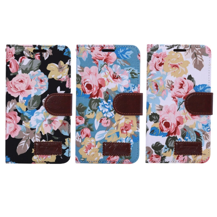 Cotton Print Black Background Pattern Button Flip Leather Case with Card Slots & Holder for LG G3 / D855