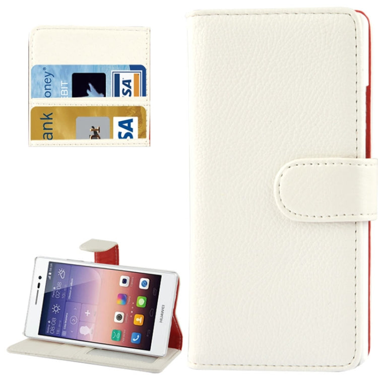 Litchi Texture Button Flip Leather Case with Card Slots & Holder for Huawei Ascend P7
